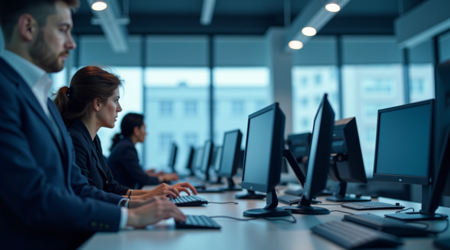 Research facility workspace with modern technology infrastructure